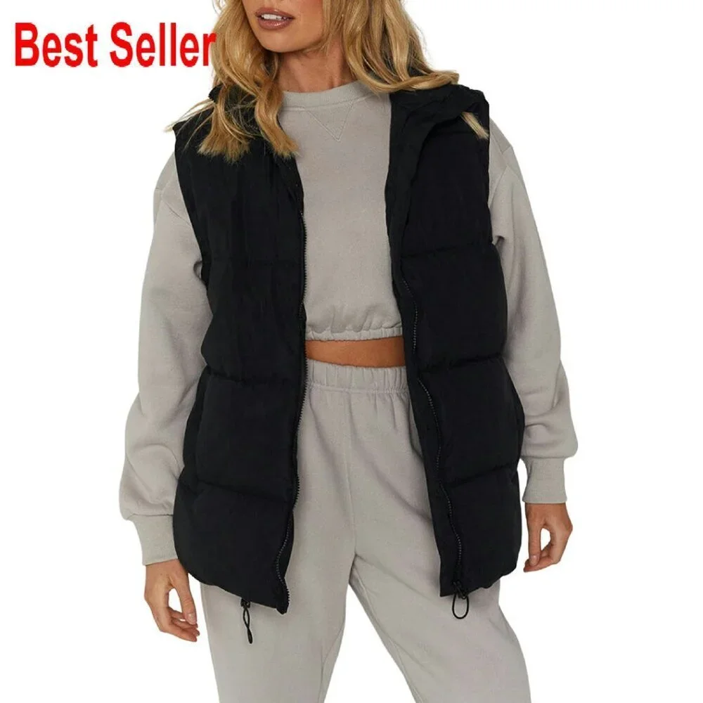 Sleeveless Puffer Vest Stand Collar Zip Up Chic Winter Layering Piece